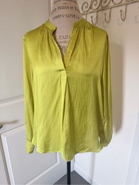 Source Unknown Lime Green V-Neck Long-Sleeve Blouse